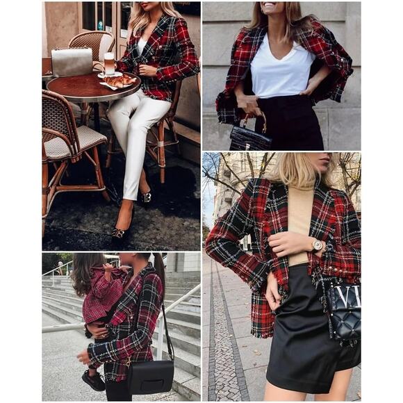 Zara Plaid Double Breasted Blazer - Picture 2 of 16